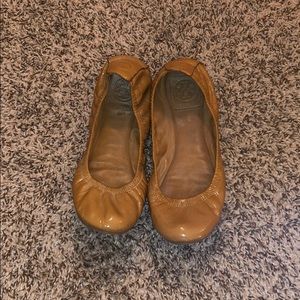 Tory Burch Tan Eddie Patent Ballet Flats